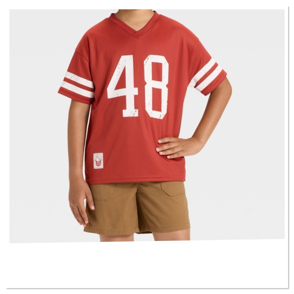 Boys Short Sleeve Red Jersey With Printed 48 Stripes Oversized Cat & Jack